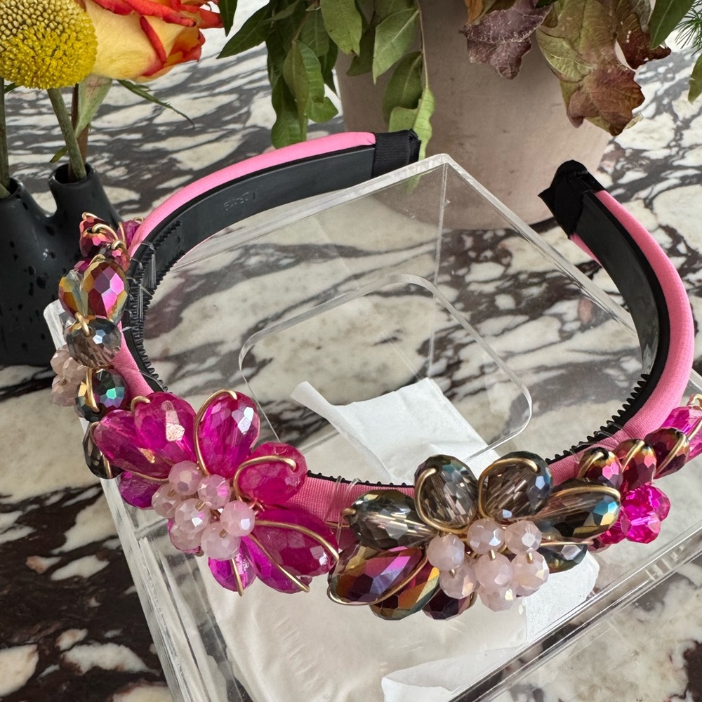 Floral Embellished Pink Headband